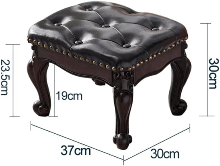 Footstools, Genuine Leather Vanity Benches, Piano Stool, Living Room and Bedroom Desk Stools(Black-Small)
