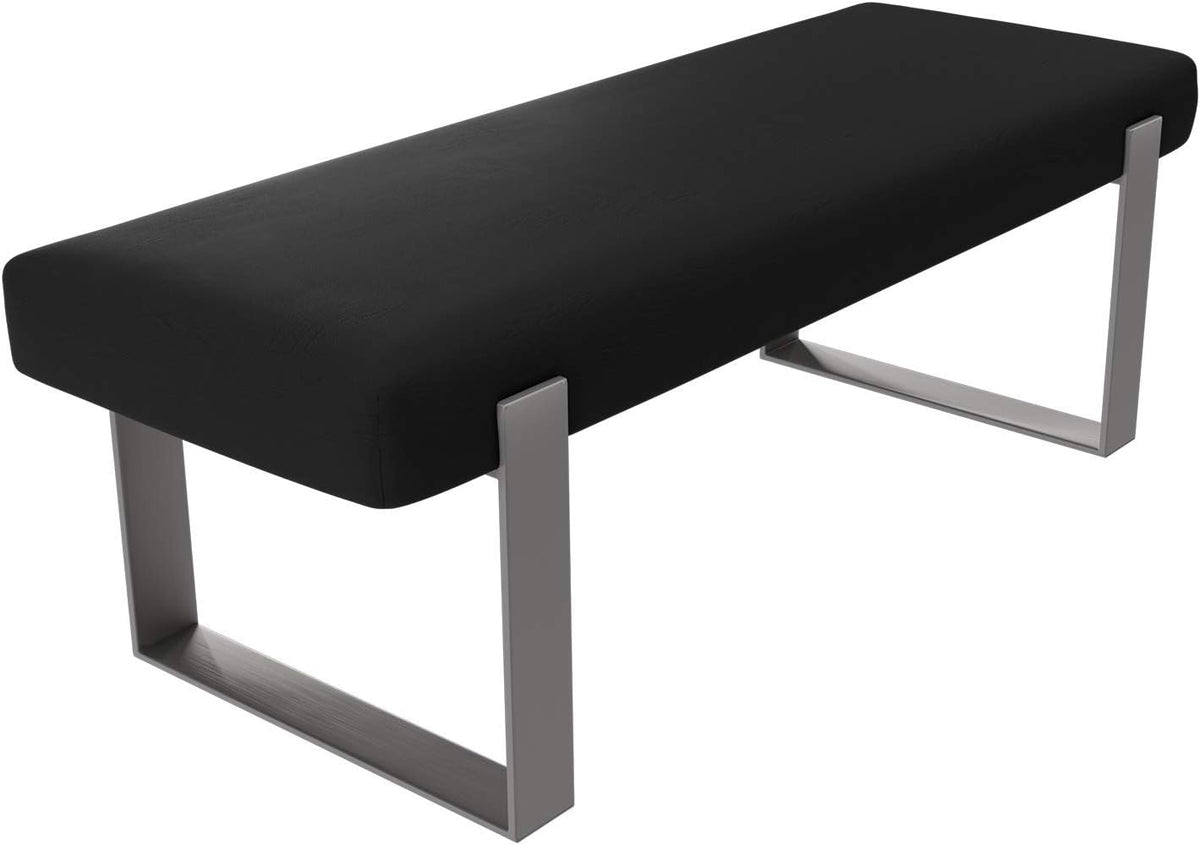VANT Upholstered Bed Bench - Vintage Leather Jet Black - Brushed Nickel - Contemporary Modern, Bedroom Bench Seat, Hallway, or Entryway
