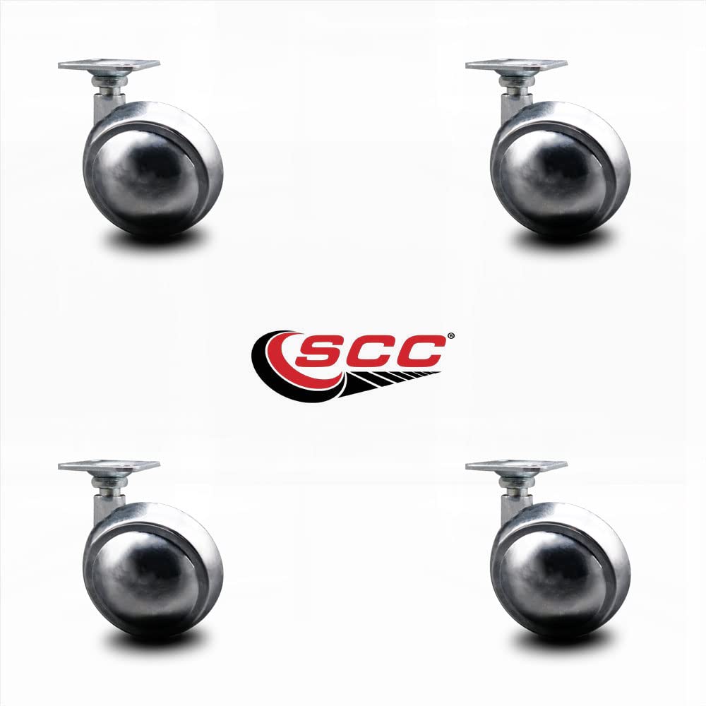 2.5 INCH Bright Chrome Metal Ball Caster - TOP Plate -, 4PK