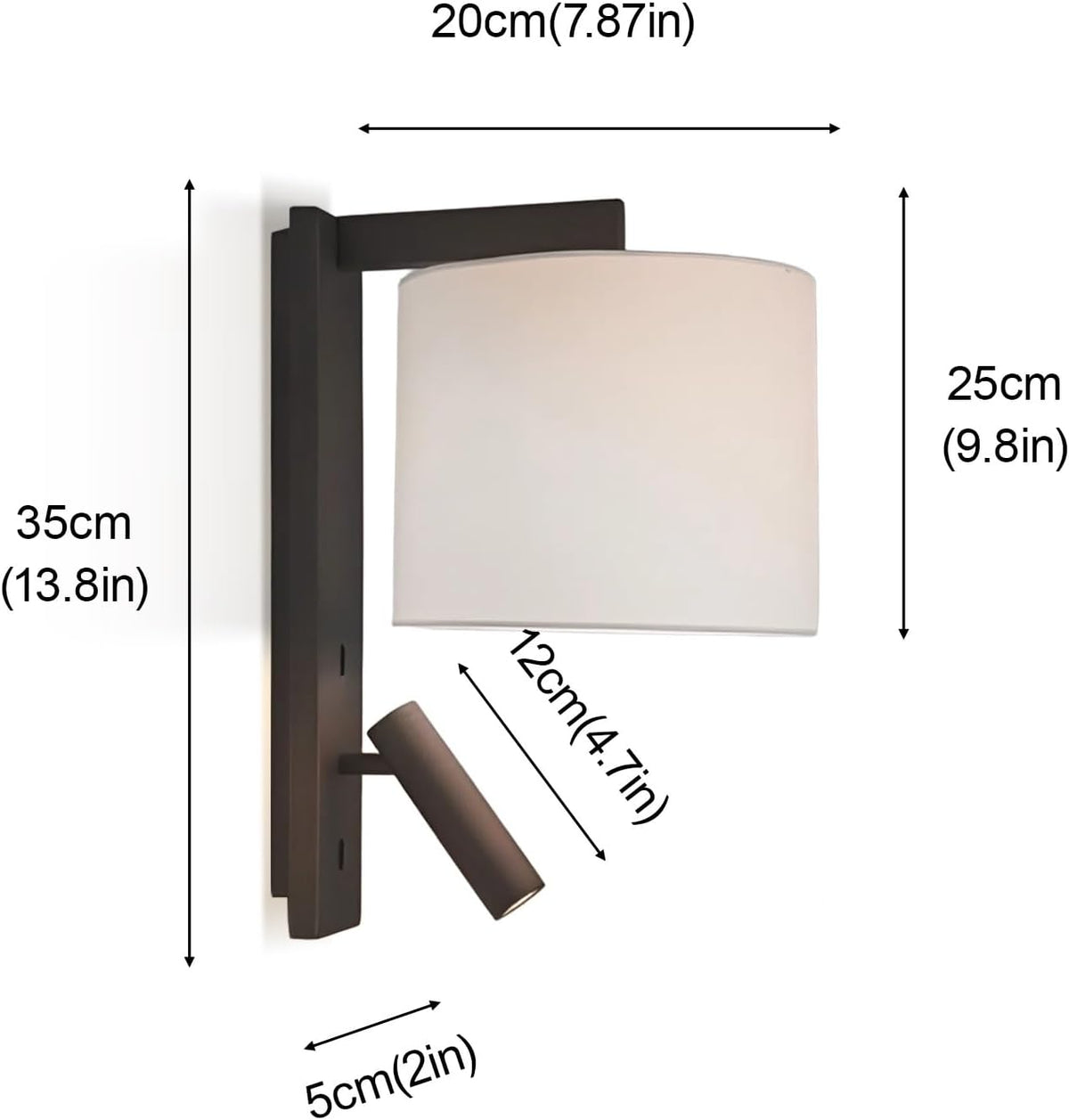 Cylindrical Fabric Wall Lamp Reading Light for Book in Bed at Night, Adjustable Spotlights Sconces Lighting Hardwired Modern Lights for Workbench Bedroom Bedside Headboard T-155(Black)