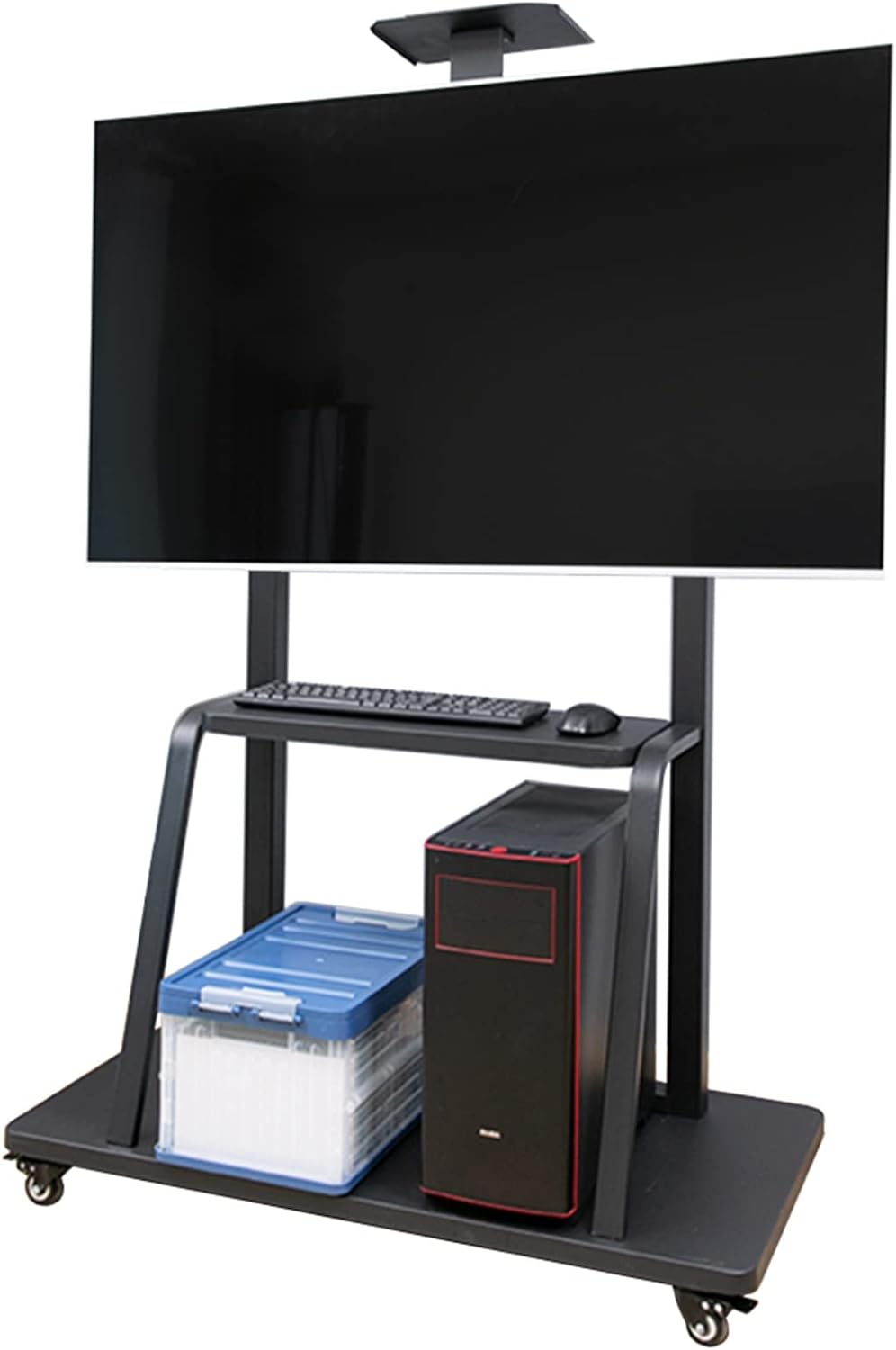 Tall Floor TV Stand for 50 55 65 70 75 Inch TV, Universal Mobile TV Stand with Wheels and 3 Storage Shelf, Rolling TV Cart Height Adjustable, Black Beautiful Scenery