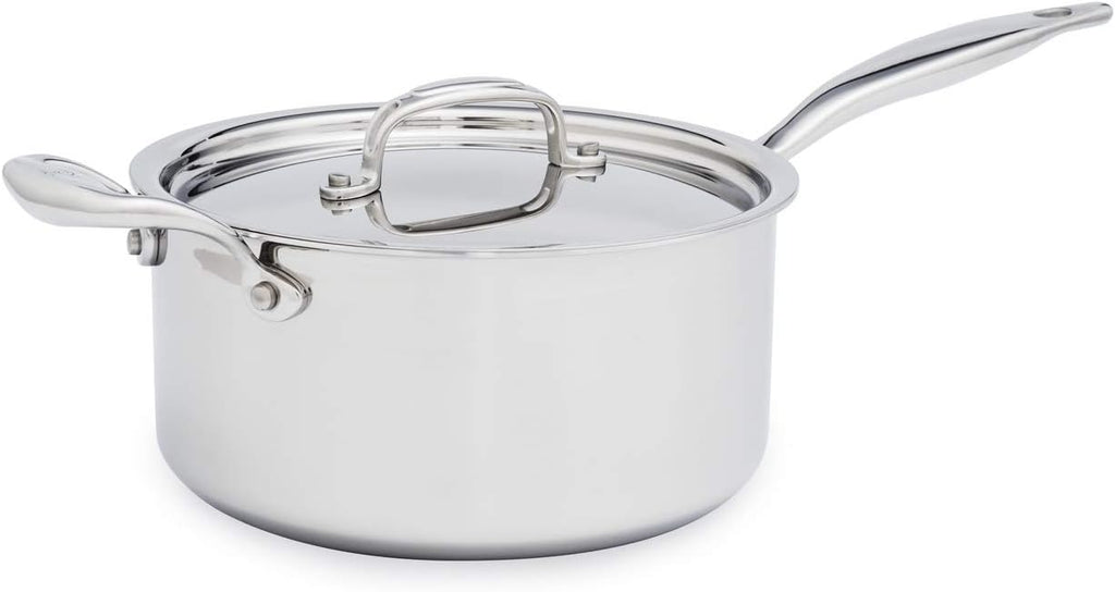 Heritage Steel 4 Quart Saucepan - Titanium Strengthened 316Ti Stainless Steel with 5-Ply Construction - Induction-Ready and Fully Clad, Made in USA