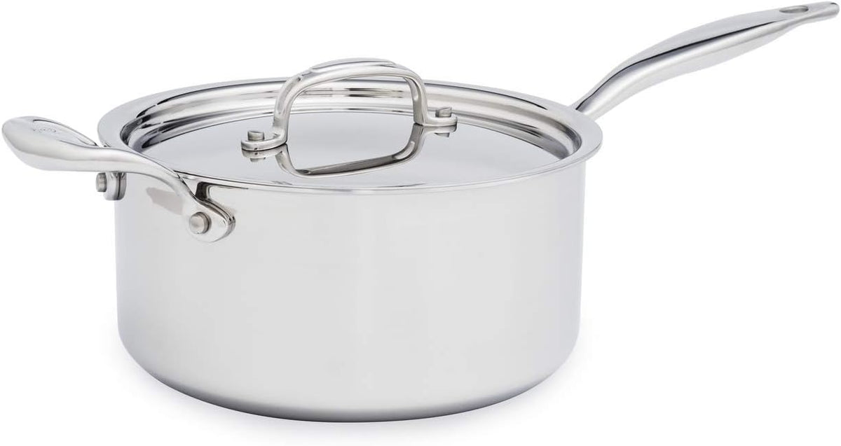 Heritage Steel 4 Quart Saucepan - Titanium Strengthened 316Ti Stainless Steel with 5-Ply Construction - Induction-Ready and Fully Clad, Made in USA