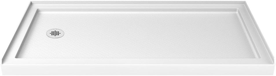 DreamLine 34 in. D x 60 in. W x 75 5/8 in. H Left Drain Acrylic Shower Base and QWALL-3 Backwall Kit In White, DL-6147L-01