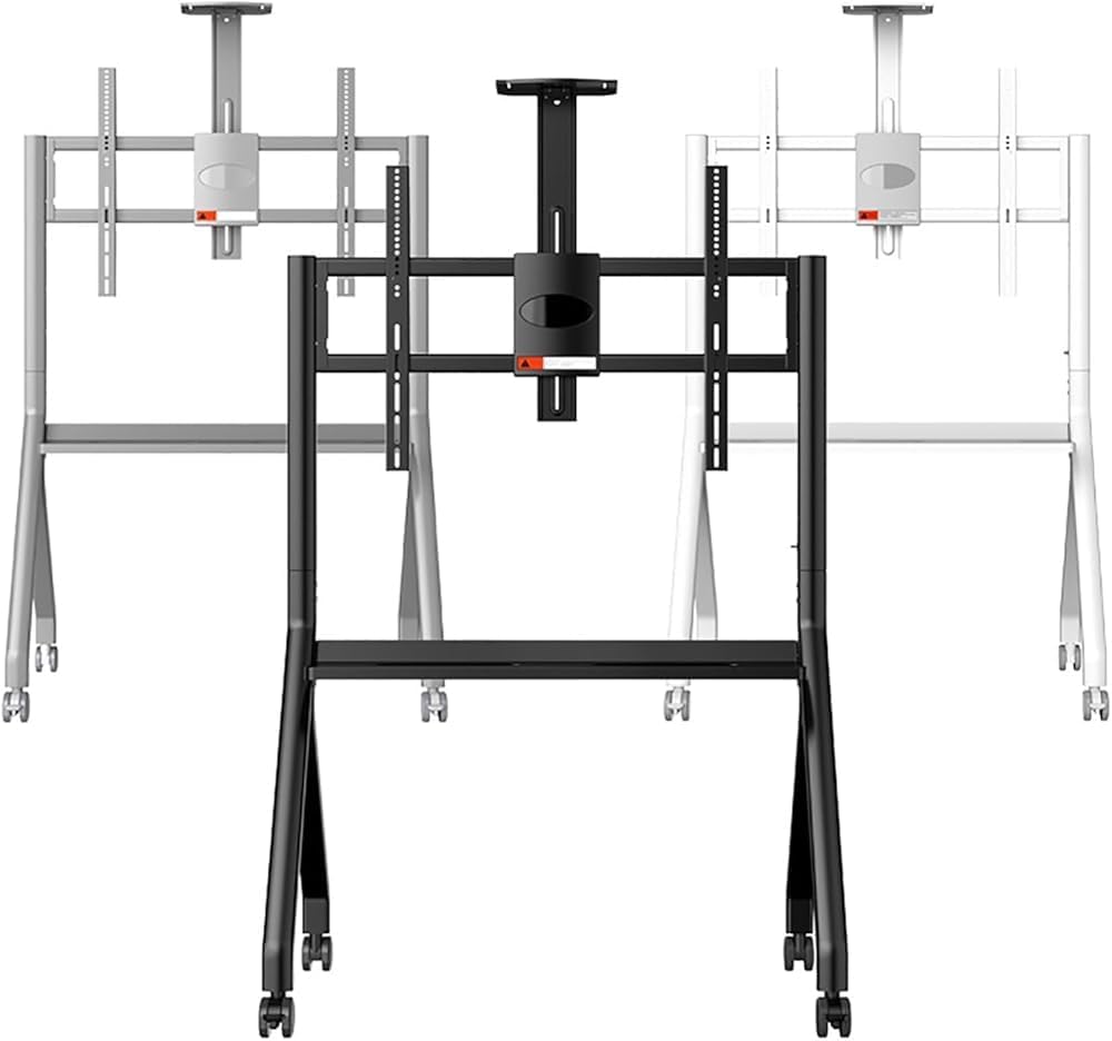 Universal Floor Stand for Interactive Whiteboards and TVs, Mobile Base with Lockable Wheels for Secure Movement in Office, Classroom, and Home Settings