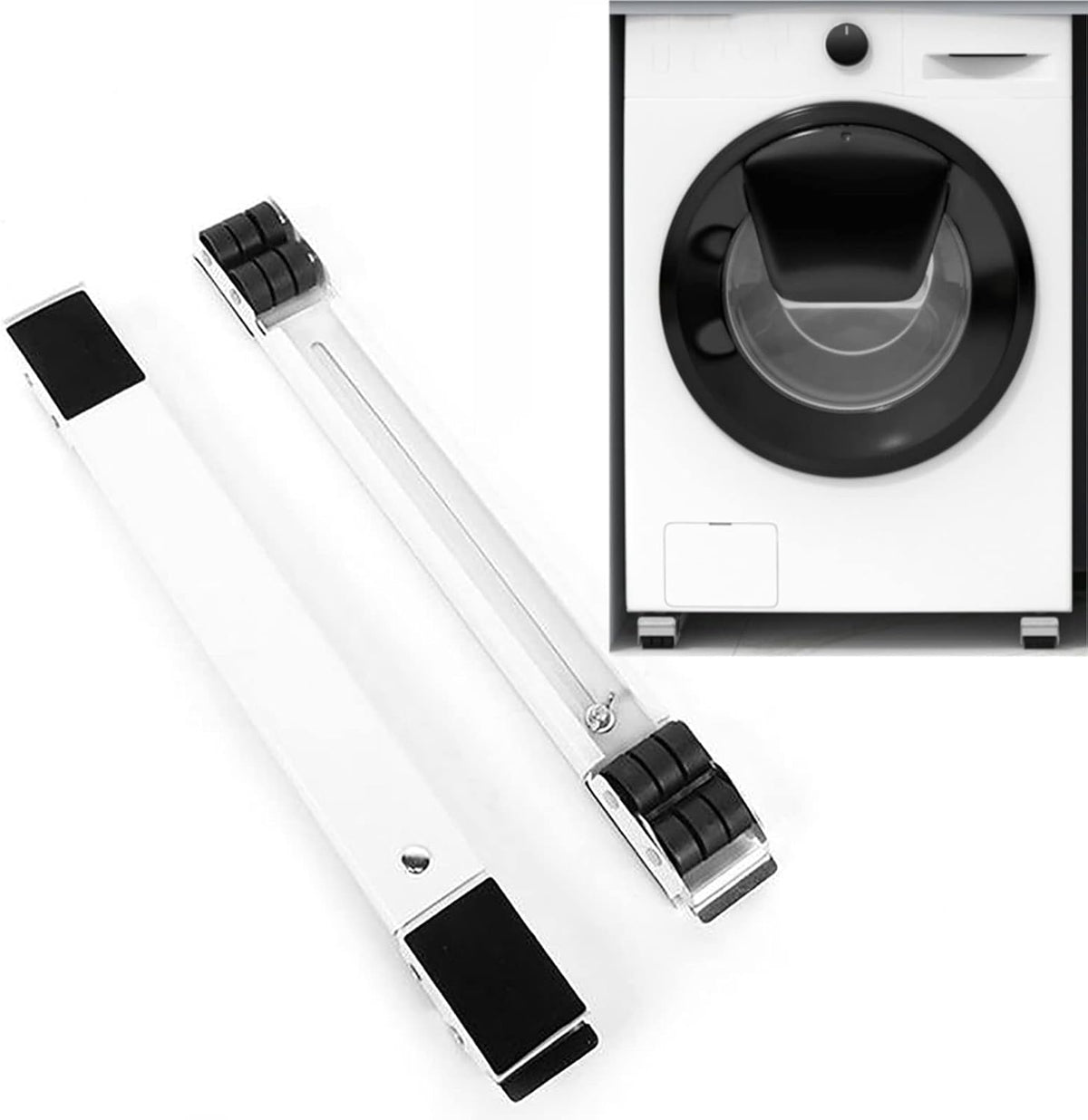 Washer Stand Base Dryer Stand, Adjustable Mini Fridge Pedestal, Universal Mobile Base with 24 Wheels for Washing Machine, 2 Pcs (White)