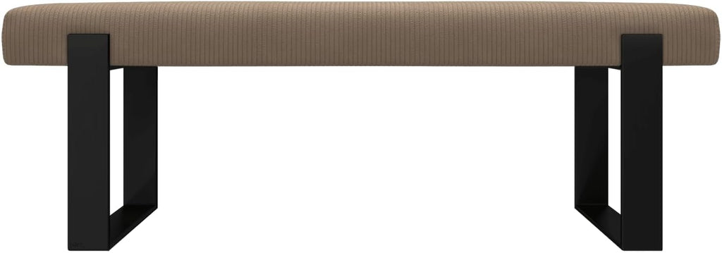 VANT Upholstered Bed Bench - Ribbed Taupe - Matte Black - Contemporary Modern, Bedroom Bench Seat, Hallway, or Entryway