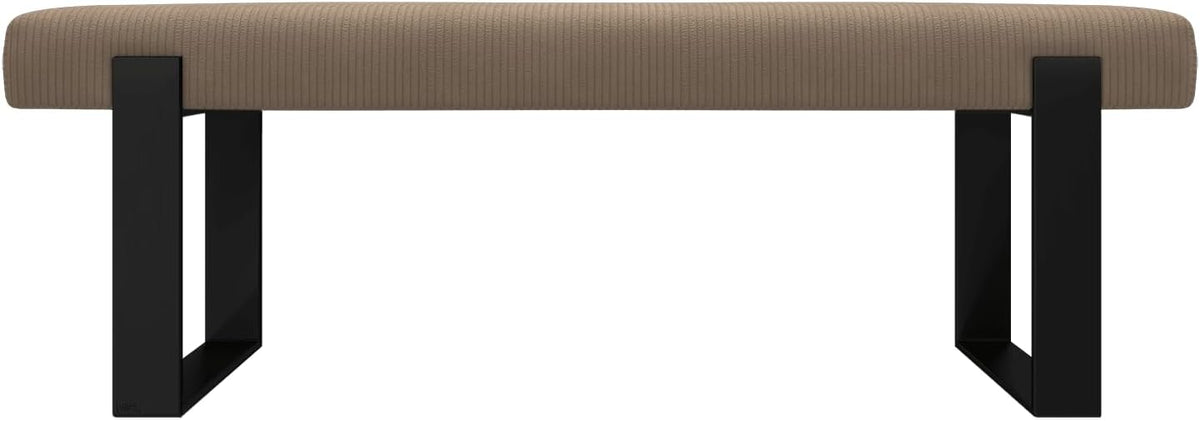 VANT Upholstered Bed Bench - Ribbed Taupe - Matte Black - Contemporary Modern, Bedroom Bench Seat, Hallway, or Entryway