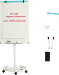 BIBOC Mobile Dry Erase Board – 40x28 inches Magnetic Portable Whiteboard Stand Adjustable Easel White Board Flipchart Easel Board with 25 Sheets Paper Pad 1 Eraser, 2Markers