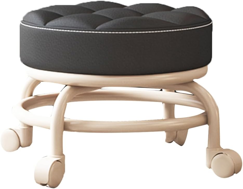 Heavy-Duty Low Roller Stool with 360° Swivel Wheels, 440-lb Load Capacity, Low-Height Short Rolling Stool Seat, PU Leather Small Mechanic Chair, Rolling Stools for Shop Black