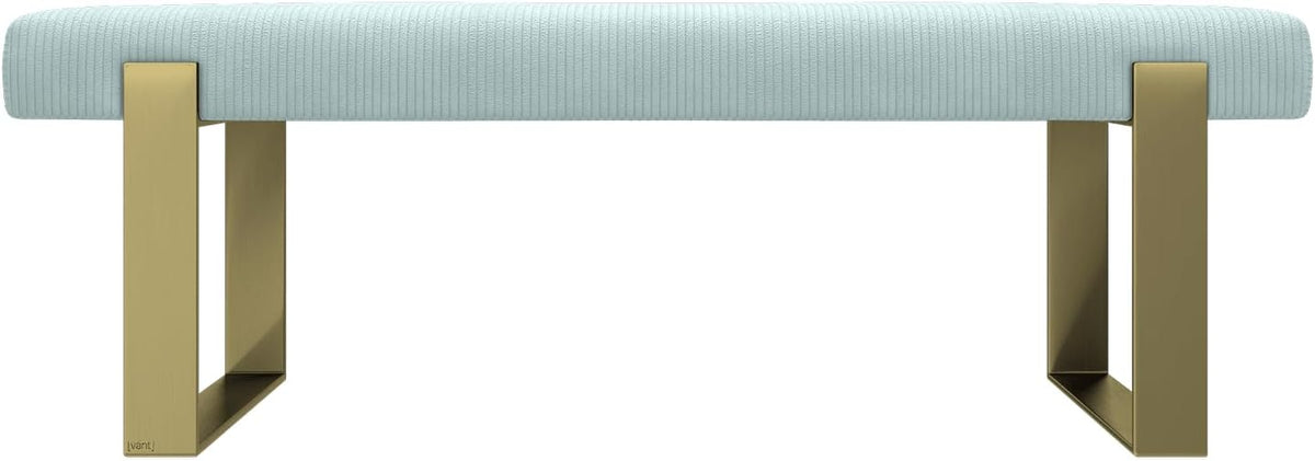 VANT Upholstered Bed Bench - Ribbed Iceland Blue - Burnished Brass - Contemporary Modern, Bedroom Bench Seat, Hallway, or Entryway