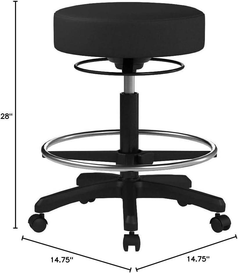 Perch Life Height Adjustable Stool with Foot Ring | Medium Bench Height 20.5-28' | Black Vinyl