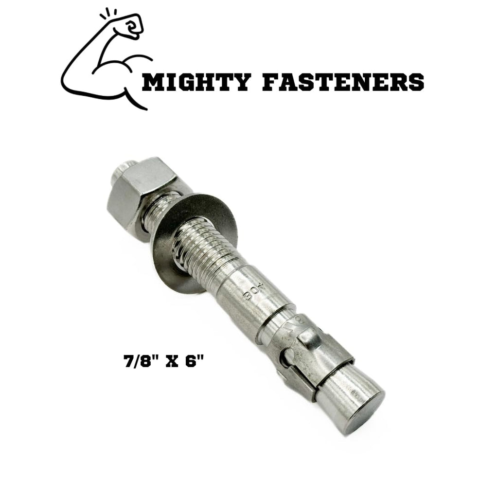 Mighty Fasteners Wedge Anchors – Heavy-Duty 304 Stainless Steel Expansion Bolts for Concrete & Masonry, Rust-Resistant & Durable - 7/8' X 6' - 10 Pack