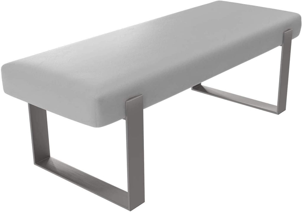 VANT Upholstered Bed Bench - Vintage Leather White Dove - Brushed Nickel - Contemporary Modern, Bedroom Bench Seat, Hallway, or Entryway
