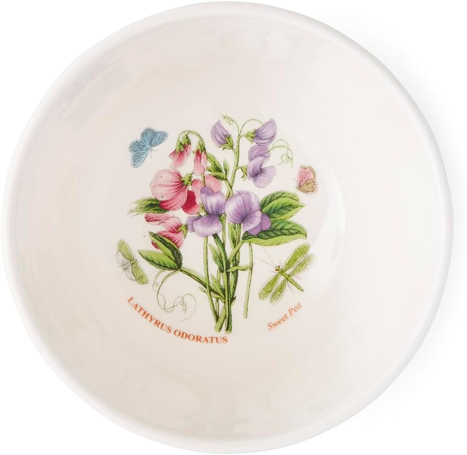 Portmerion Botanic Garden Meadow - 5' Round Stacking Bowl (Set of 6) | Assorted Florals with Colorful Laurel Leaf Border| Earthenware | Microwave & Dishwasher Safe | Home & Restaurant for Daily Use