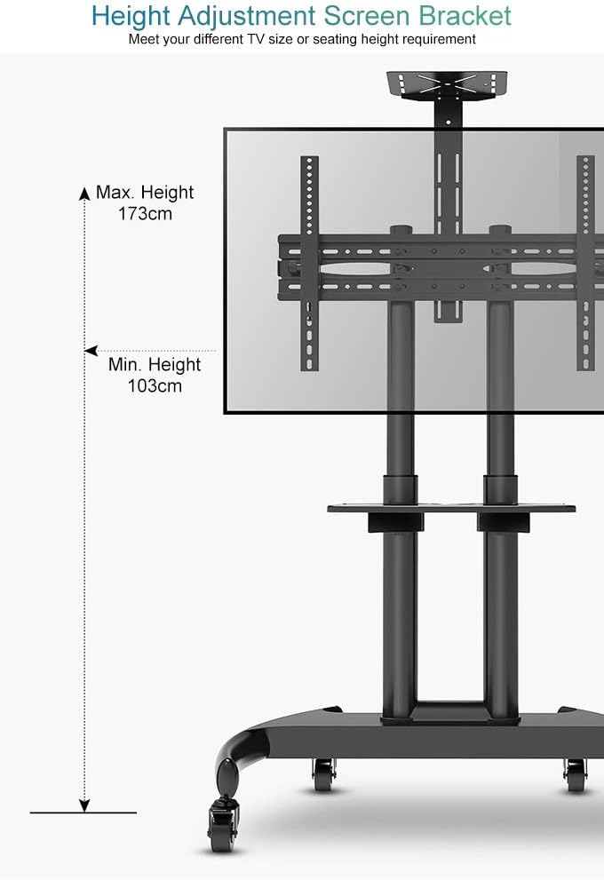 Tv Stands Mobile with Mount Bracket and Wheels, Height Adjustable Universal Tv Cart for 32 to 70 Inch Flat Panel Screens - Black Beautiful Scenery