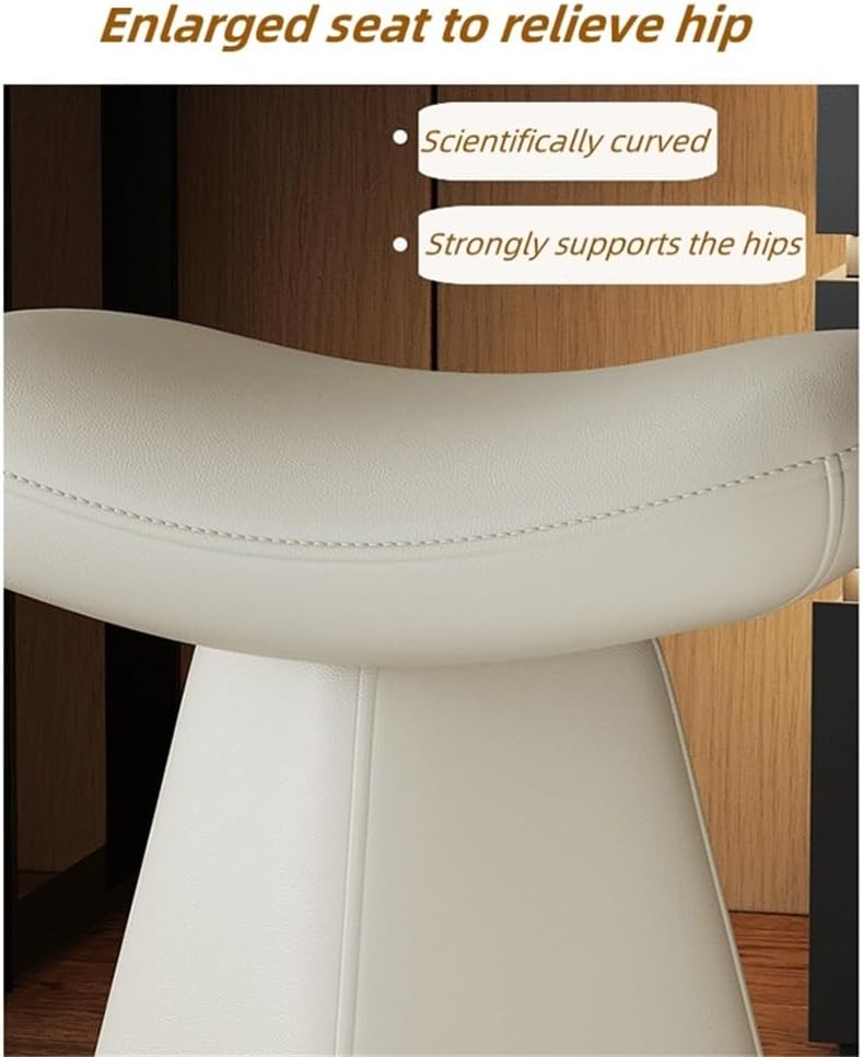 Leather Vanity Stool Chair, Creative Vanity Bench, Modern Swivel Stool for Dressing Table, for Daily Routines and Easy Shoe Changing(White)