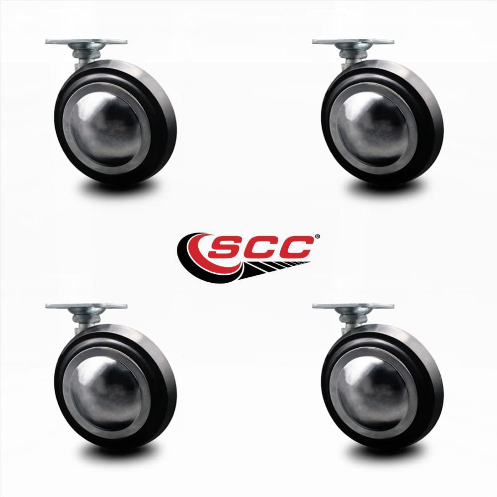 3 INCH Bright Chrome Soft Tread Ball Caster - TOP Plate - SCC, 4PK