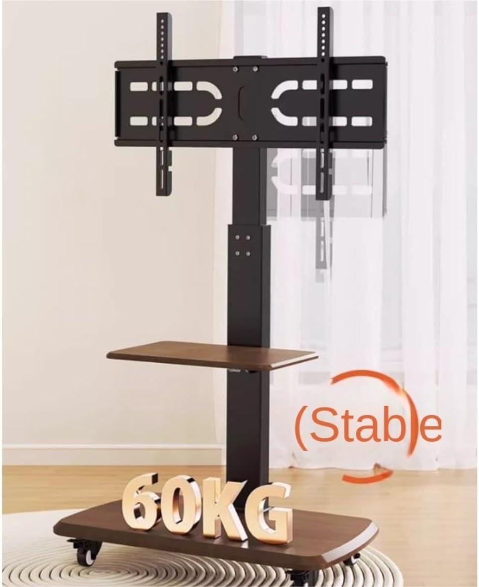 Universal TV Stand TV Stand for Bedroom Mobile TV Stand for 32-80 Inch TVs, Height Adjustable TV Cart with Media Shelf Wood Base and Wheels, Holds Up to 132lbs Universal Television