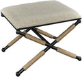 Riverbay Furniture Accent Stool, 24'x18'x18' Upholstered Seat, Neutral Fabric, Black Metal X-Design Legs with Rope Details, Transitional Style Seating for Vanity, Bedroom, or Hall
