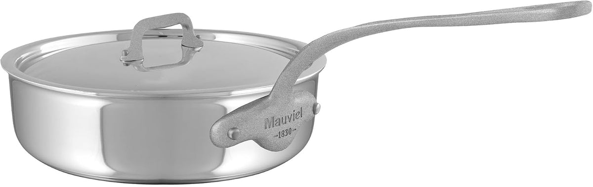 Mauviel M'Cook SB 5-Ply Stainless Steel Saute Pan With Lid, And Brushed Cast Stainless Steel Handle, 3.4-qt, Made In France