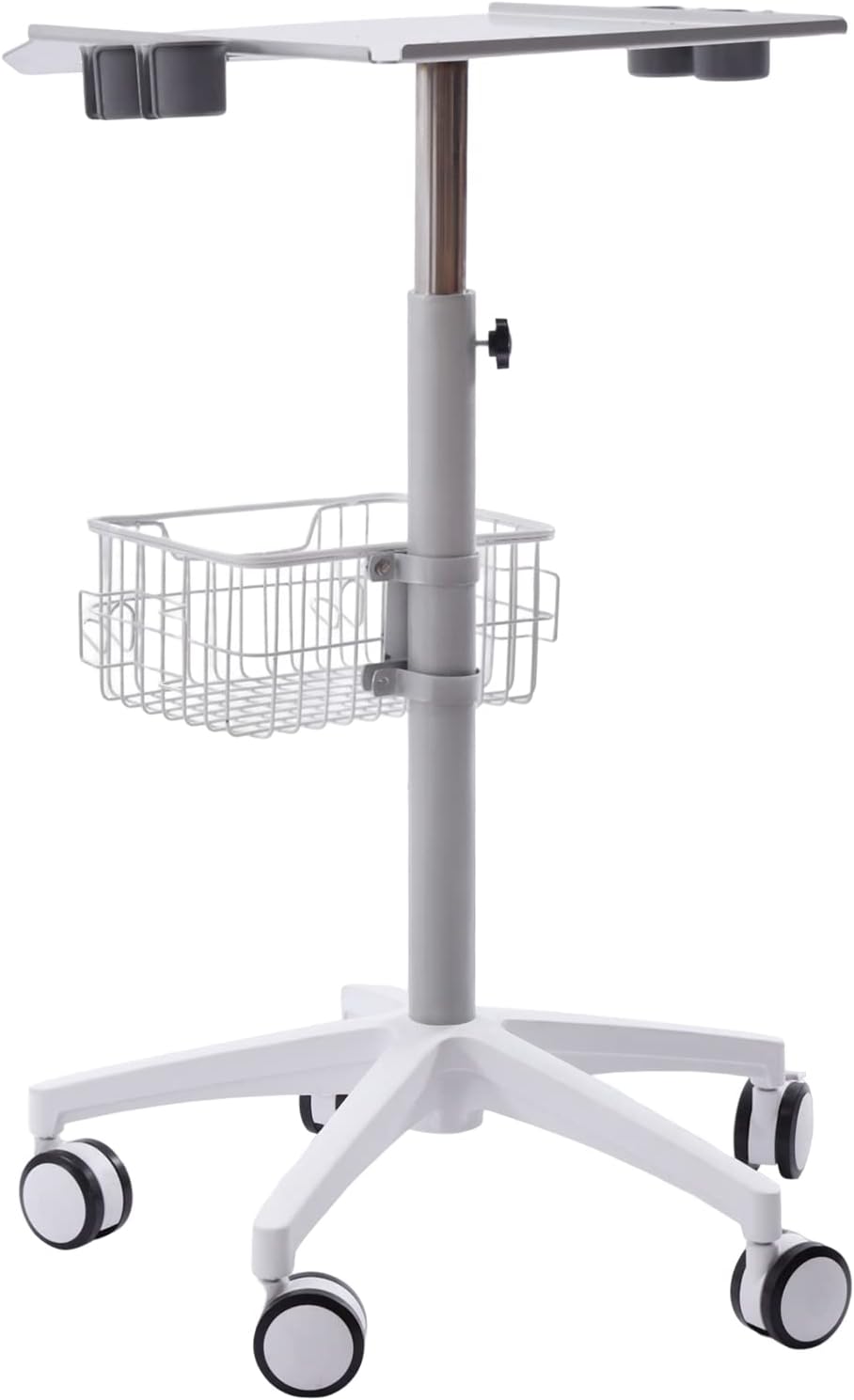 Mobile Trolley Cart Medical Cart, 33.46'-43.71' Height Adjustable Metal Mobile Trolley with 5 Universal Wheels, Large Tabletop Salon Rolling Cart for Lab, SPAs, Beauty Salons(White)