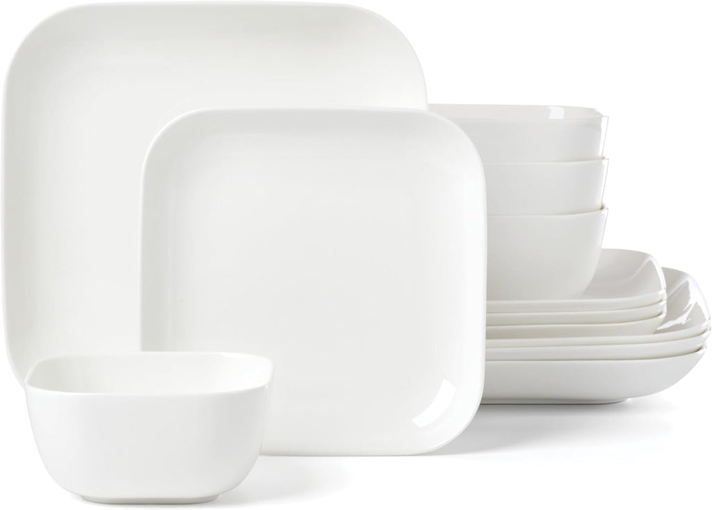 Lenox Dinnerware Set, Studio 1414 Square 12-Piece Set, Service For 4, Bone China Material, Dishwasher & Microwave Safe, Home And Kitchen, Kitchen And Dining, Plates And Bowls Sets (White, 12 Pieces)