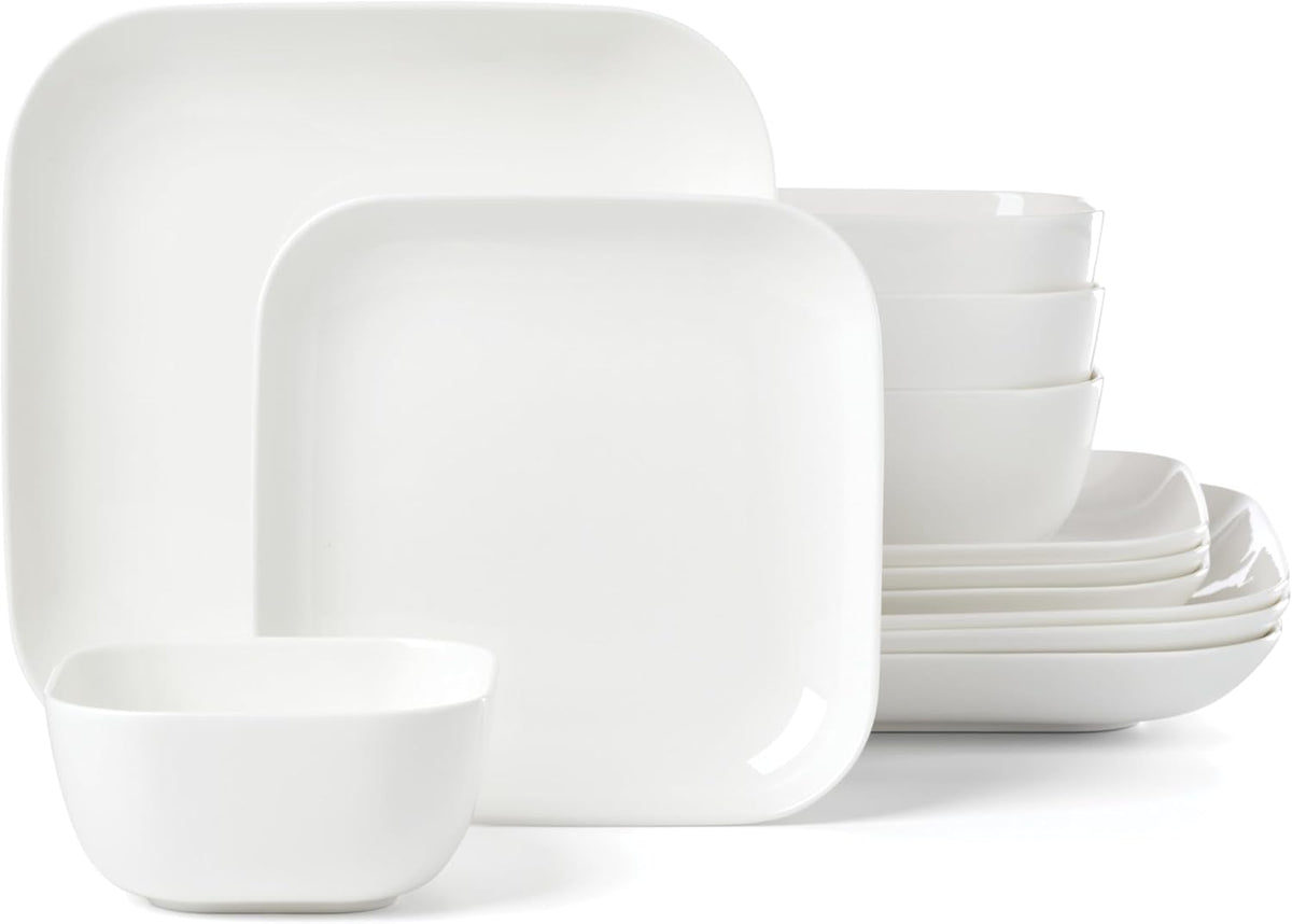 Lenox Dinnerware Set, Studio 1414 Square 12-Piece Set, Service For 4, Bone China Material, Dishwasher & Microwave Safe, Home And Kitchen, Kitchen And Dining, Plates And Bowls Sets (White, 12 Pieces)