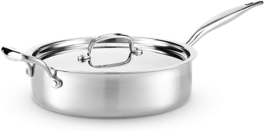 Heritage Steel 4 Quart Sauté Pan with Lid - Titanium Strengthened 316Ti Stainless Steel with 5-Ply Construction - Induction-Ready and Fully Clad, Made in USA