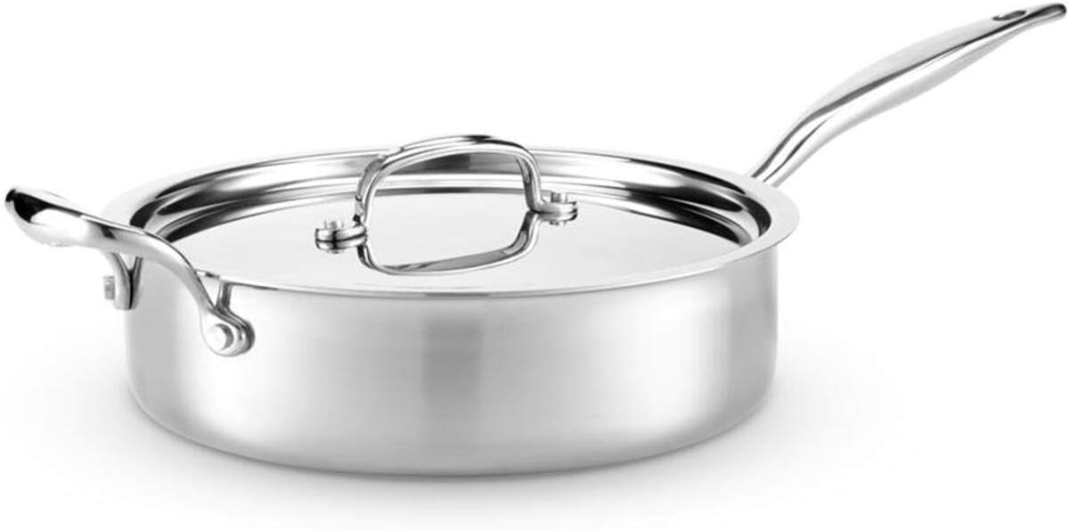 Heritage Steel 4 Quart Sauté Pan with Lid - Titanium Strengthened 316Ti Stainless Steel with 5-Ply Construction - Induction-Ready and Fully Clad, Made in USA