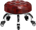 Heavy-Duty Low Roller Stool with 360° Swivel Wheels, Ottoman Footstool, Low-Height Short Rolling Stool Seat, PU Leather Small Mechanic Chair, Rolling Stools for Garage, Shop, Library red