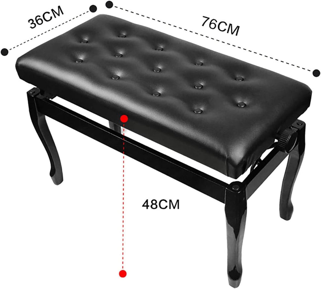 Deluxe Faux Leather Piano Bench with Solid Wood Construction 76 X 35 X 49Cm Perfect for Home and Professional Use Black/Brown Keyboard Bench/Vanity Stool,Black