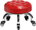 Heavy-Duty Low Roller Stool with 360° Swivel Wheels, Ottoman Footstool, Low-Height Short Rolling Stool Seat, PU Leather Small Mechanic Chair, Rolling Stools for Garage, Shop, Library red1