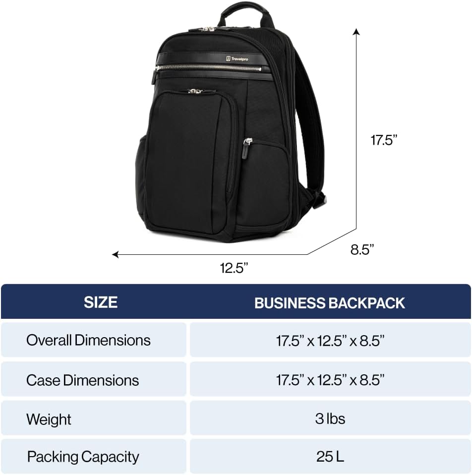 Travelpro Platinum Elite Business Laptop Travel Backpack, Fits up to 16 Inch Laptop, Water Resistant, Men and Women, Black