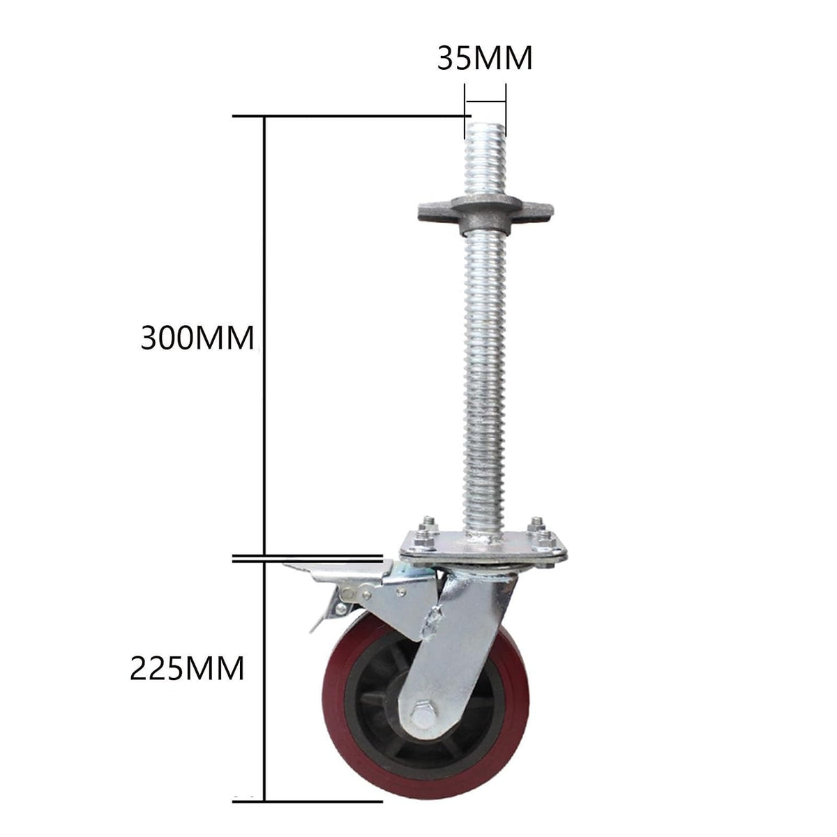 High Load-Bearing Scaffolding Movable Wheel 8-inch Universal Caster with Brake Adjustable Height Screw Base Mobile Bracket Wheel