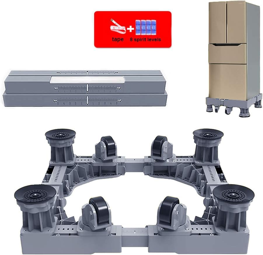 Adjustable Washing Machine Base Washing Machine Stand Base Universal Mobile Base Fridge Stand with 4 Double Wheels Adjustable Washing Machine Trolley 47-68cm Anti-Vibration Dr