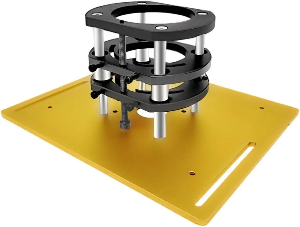 Router Lift and Aluminum Router Plate W/Sliding Fence and Miter Gauge for Wood Router Trimming Machine Working Benches DIY Tool(Yellow Plate Set)