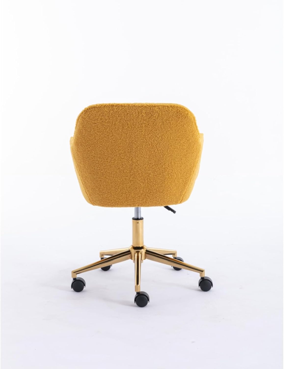 Hassyee Modern Teddy Fabric Material Adjustable Height 360 Revolving Home Office Chair with Gold Metal Legs and Universal Wheel for Indoor (Yellow)