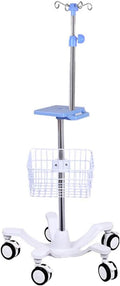 Portable IV Pole with Wheels IV Drip Stand with Tray - Cast Iron Base - Air Pressure Buffer - with 5 Casters with Brake(with Basket,Without Basket)
