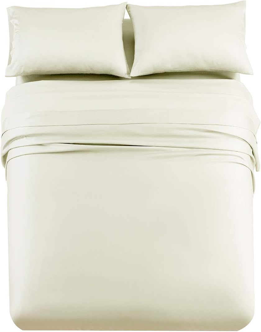 Royal Tradition Made in USA- Luxurious RV Bed Sheet Set (RV Queen, Ivory) Soft Cotton Sateen 608 Thread Count Camper Sheets