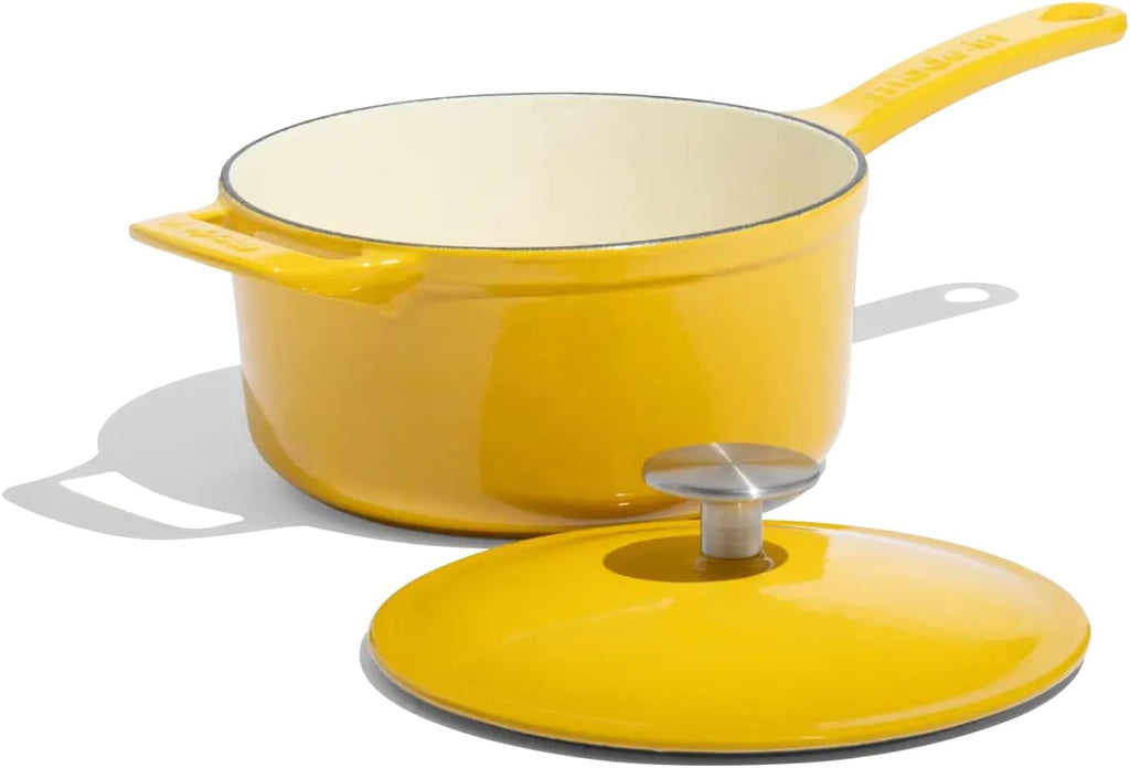 Made In Cookware - 2 Quart Enameled Cast Iron Saucepan with Lid - Marigold Yellow - Hand-Enameled Cast Iron - Professional Cookware - Crafted in France - Induction Compatible