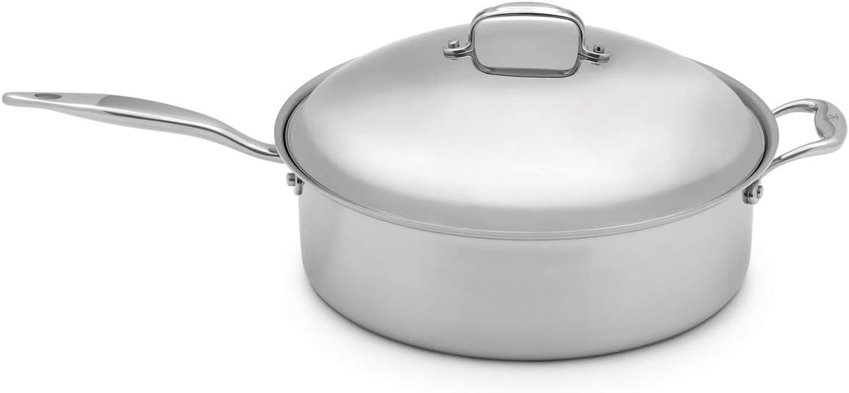 Heritage Steel 8 Quart Family Sauté Pan with Lid - Titanium Strengthened 316Ti Stainless Steel with 5-Ply Construction - Induction-Ready and Fully Clad, Made in USA