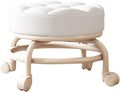 Heavy-Duty Low Roller Stool with 360° Swivel Wheels, 440-lb Load Capacity, Low-Height Short Rolling Stool Seat, PU Leather Small Mechanic Chair, Rolling Stools for Shop White