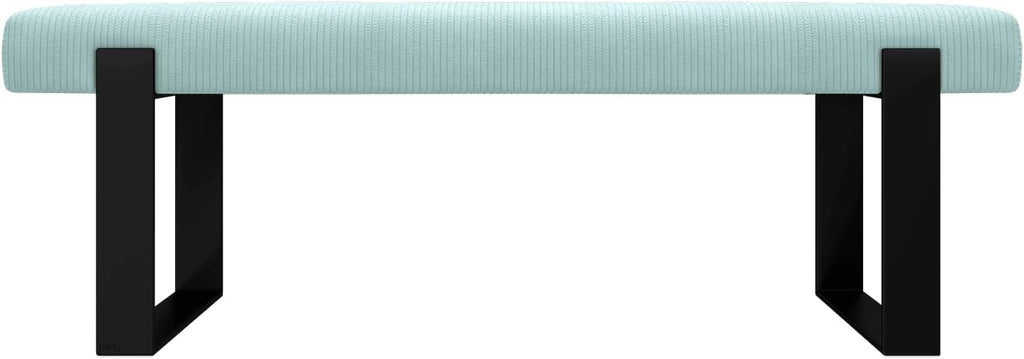 VANT Upholstered Bed Bench - Ribbed Iceland Blue - Matte Black - Contemporary Modern, Bedroom Bench Seat, Hallway, or Entryway