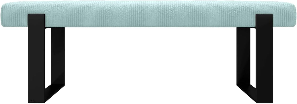 VANT Upholstered Bed Bench - Ribbed Iceland Blue - Matte Black - Contemporary Modern, Bedroom Bench Seat, Hallway, or Entryway