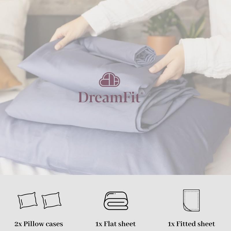 DreamFit DreamComfort 100% Natural Long Staple Cotton Sheet Set with Elastic Corner Bands with Extra Deep Pockets up to 20 Inches Luxury Bedding Crafted in USA Full XL Sheet Set Gray
