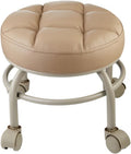 Heavy-Duty Low Roller Stool with 360° Swivel Wheels, 660-lb Load Capacity, Low-Height Short Rolling Stool Seat, PU Leather Small Mechanic Chair, Rolling Stools for Garage, Shop, Libra Beige