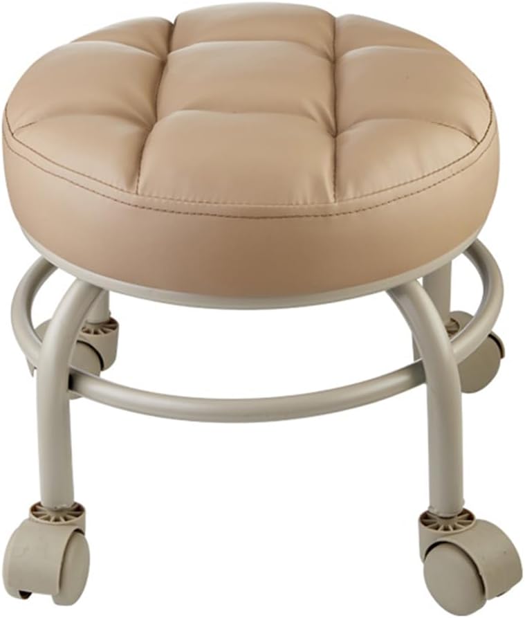 Heavy-Duty Low Roller Stool with 360° Swivel Wheels, 660-lb Load Capacity, Low-Height Short Rolling Stool Seat, PU Leather Small Mechanic Chair, Rolling Stools for Garage, Shop, Libra Beige