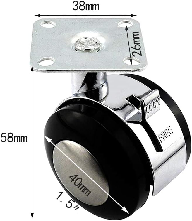 Caster Wheels,4×5/2 inch Alloy Flat Plate Universal Wheel-Mobile Cabinet Table Base Plate Wheel, Furniture Silent Rotating Wheel with Brake/with Screws (60/80KG-4 only)