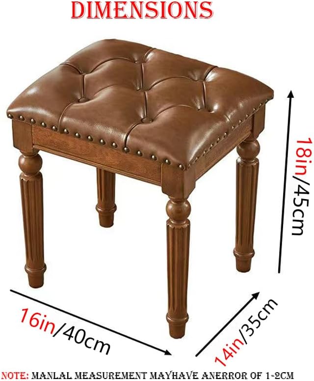 Vanity Bench Stool with Upholstered Seat Home Chairs Button Padded Cushion Leather Vanity Bench Multi-Functional Footstoolfor Makeup Piano Garden Living Room & Bedroom,Black,16 * 14 * 18in